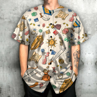 DnD Button Up Dungeons and Dragons Pattern - Baseball Jersey - Owl Ohh-Owl Ohh