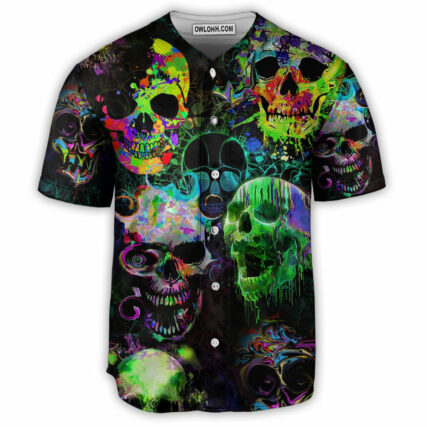 Skull Green Color Splash - Baseball Jersey - Owl Ohh - Owl Ohh