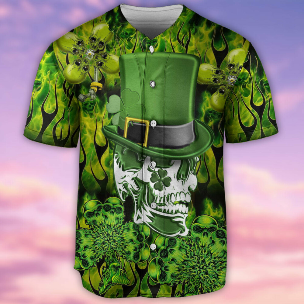 Irish Skull Enjoys Saint Patricks Day - Baseball Jersey - Owl Ohh - Owl Ohh