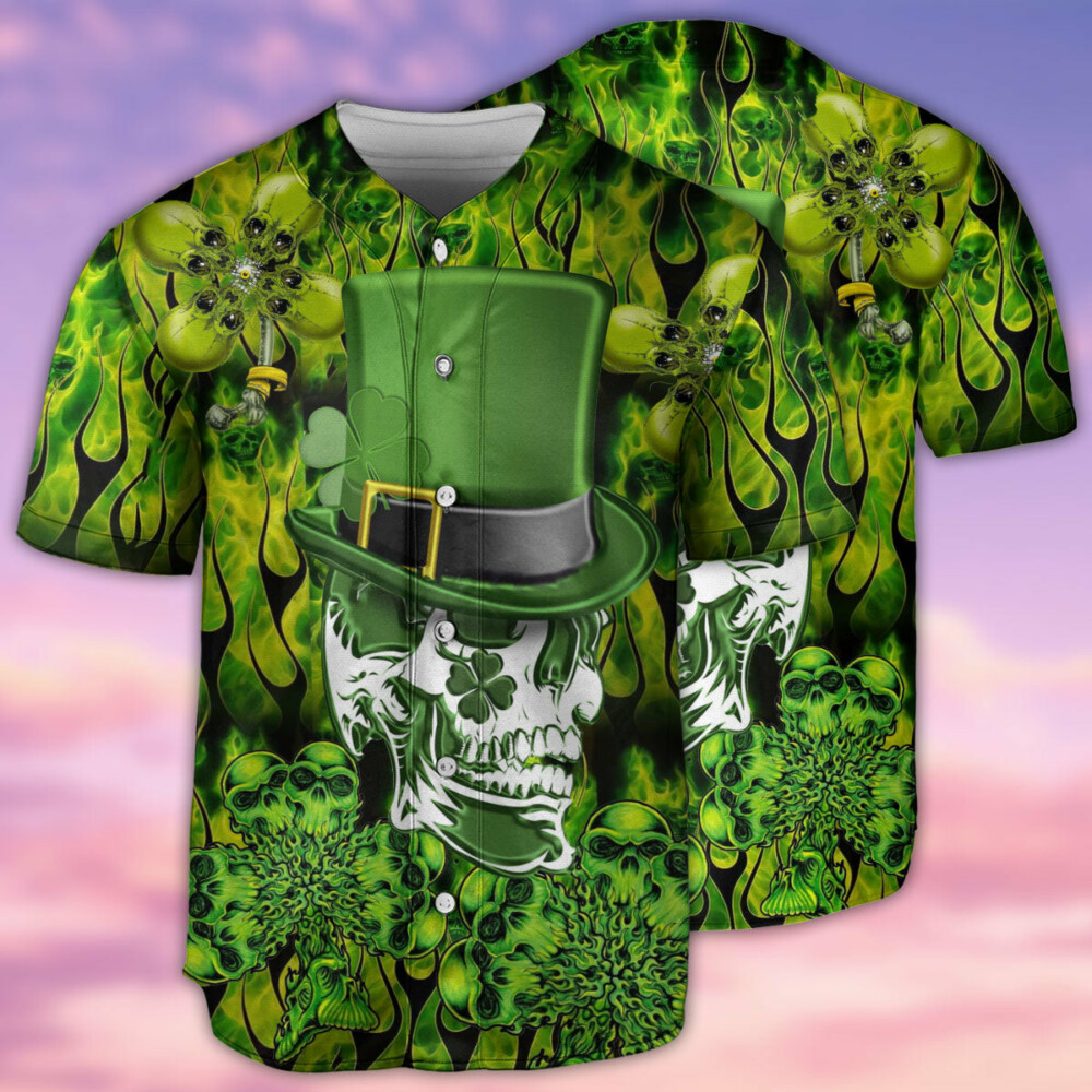 Irish Skull Enjoys Saint Patricks Day - Baseball Jersey - Owl Ohh - Owl Ohh