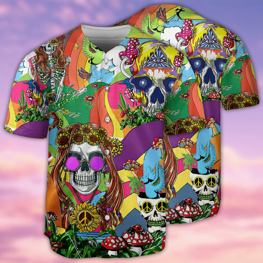 Hippie Skull Peace Life Color - Baseball Jersey - Owl Ohh - Owl Ohh