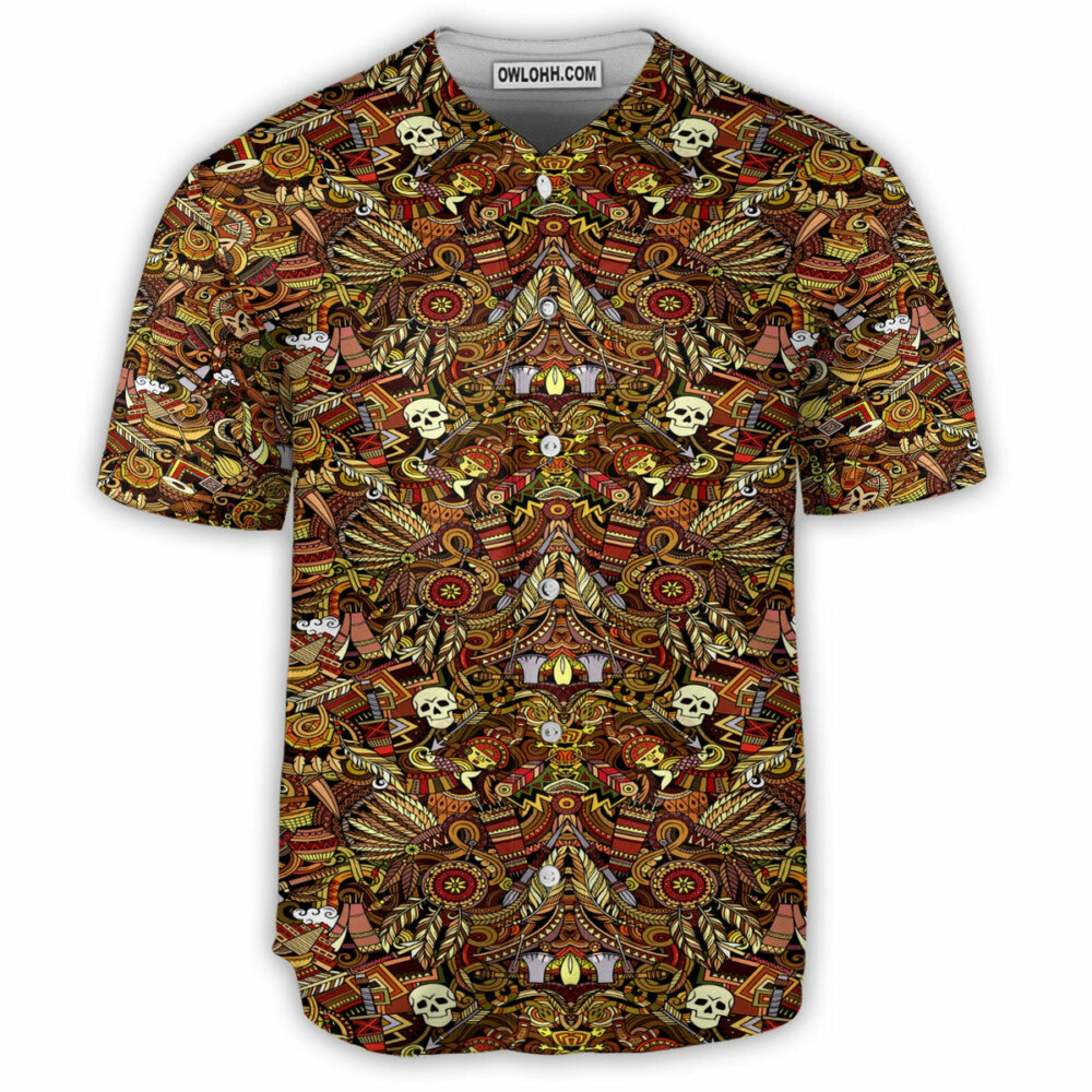 Native Skull Pattern - Baseball Jersey - Owl Ohh - Owl Ohh