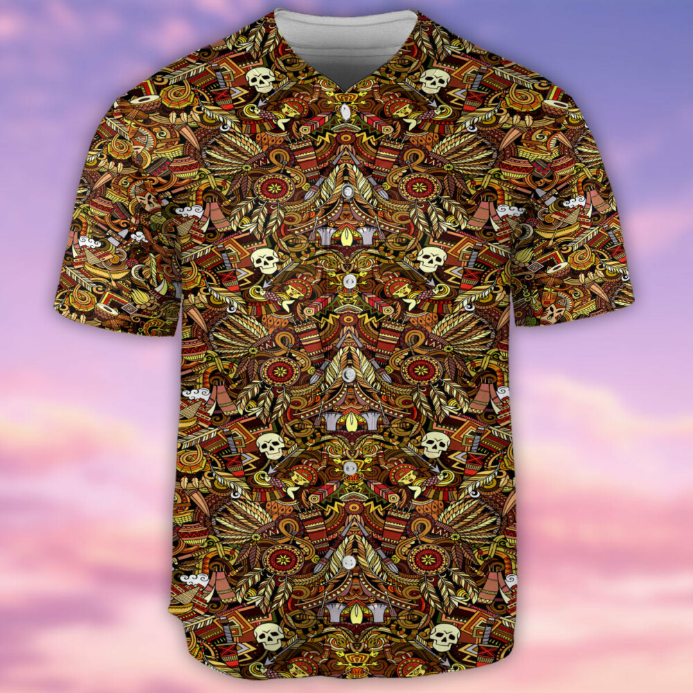 Native Skull Pattern - Baseball Jersey - Owl Ohh - Owl Ohh