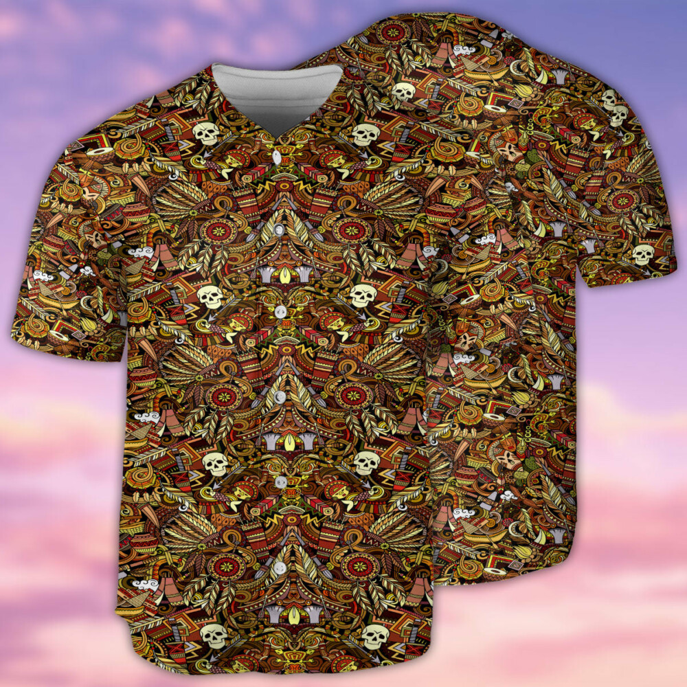 Native Skull Pattern - Baseball Jersey - Owl Ohh - Owl Ohh