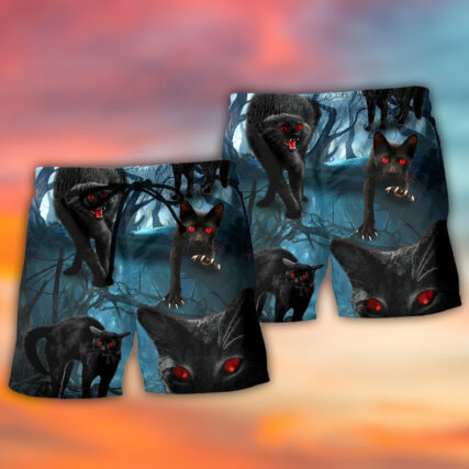 Halloween Black Cat Scary Style - Beach Short - Owl Ohh - Owl Ohh