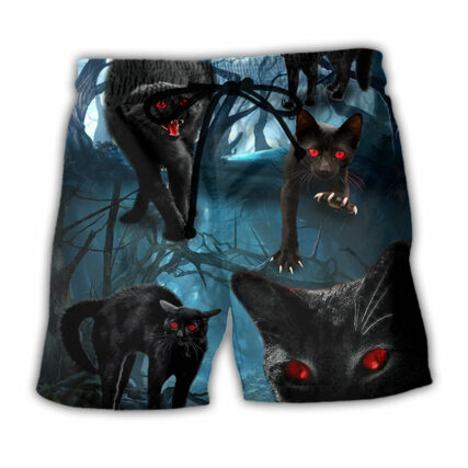 Halloween Black Cat Scary Style - Beach Short - Owl Ohh - Owl Ohh