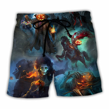 Halloween Skull Pumpkin Scary Sky Night - Beach Short - Owl Ohh - Owl Ohh