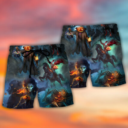 Halloween Skull Pumpkin Scary Sky Night - Beach Short - Owl Ohh - Owl Ohh