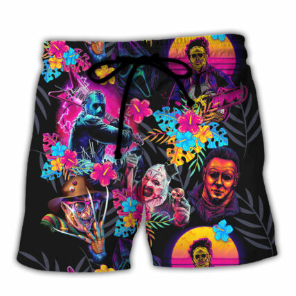Halloween All Horror Movie Retro Tropical Style - Beach Short - Owl Ohh-Owl Ohh