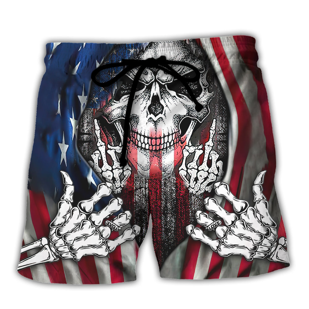 Skull My Give A F Is Broken But My Go Fuck Yourself Is Fully Functional American Flag - Beach Short