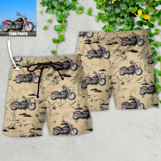 Motorcycle Desert Catus Mountain Flower Custom Photo - Beach Short - Owl Ohh - Owl Ohh