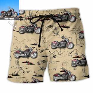 Motorcycle Desert Catus Mountain Flower Custom Photo - Beach Short - Owl Ohh - Owl Ohh