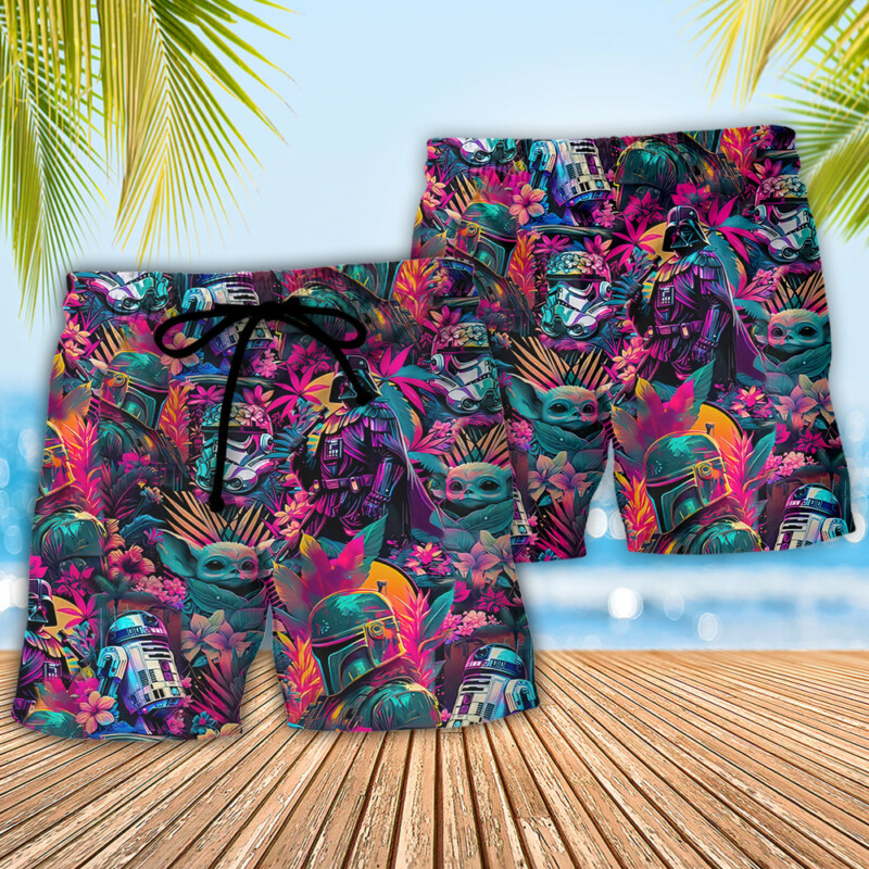 Special Synthwave Color Leaf - Beach Short - Owl Ohh-Owl Ohh