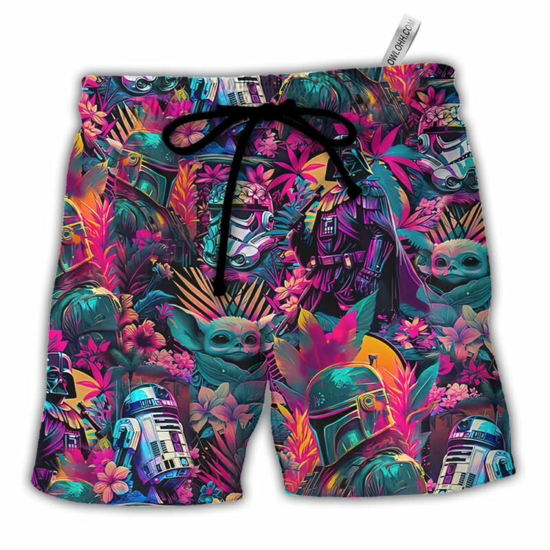 Special Synthwave Color Leaf - Beach Short - Owl Ohh-Owl Ohh