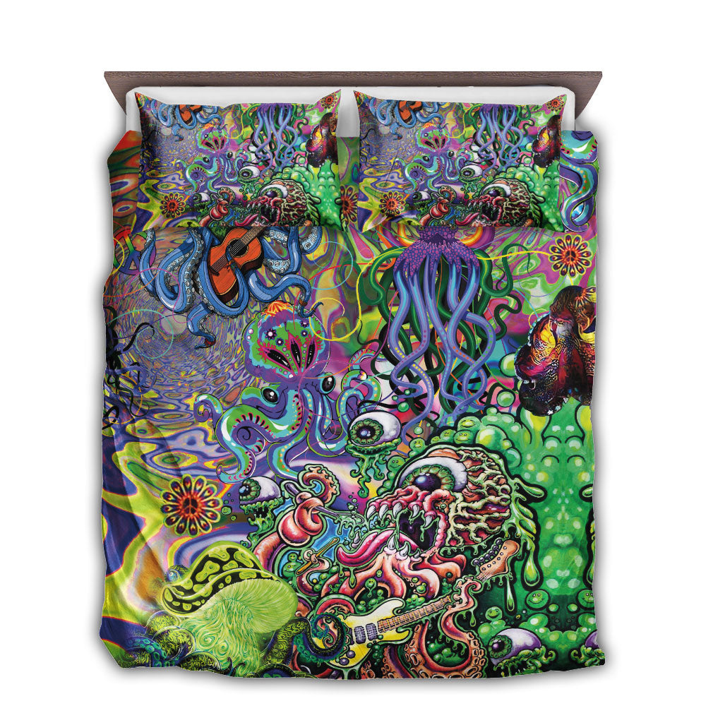 Hippie Funny Octopus Love Music Colorful Ocean - Bedding Cover - Owl Ohh - Owl Ohh
