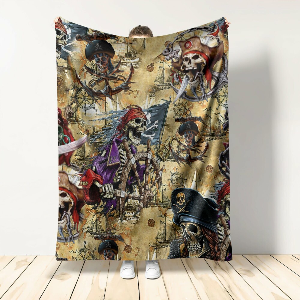 Skull Amazing Pirate Hunting - Flannel Blanket - Owl Ohh - Owl Ohh