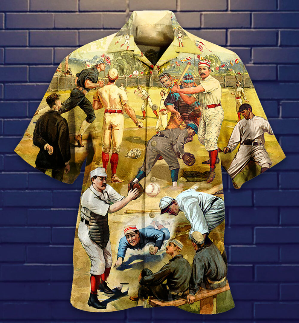 Baseball Hit Hard Run Fast Turn Left Vintage Style - Hawaiian Shirt - Owl Ohh - Owl Ohh