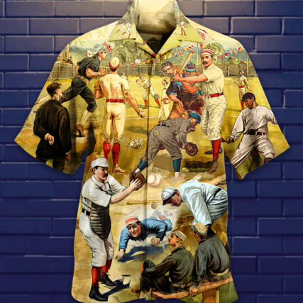 Baseball Hit Hard Run Fast Turn Left Vintage Style - Hawaiian Shirt - Owl Ohh - Owl Ohh
