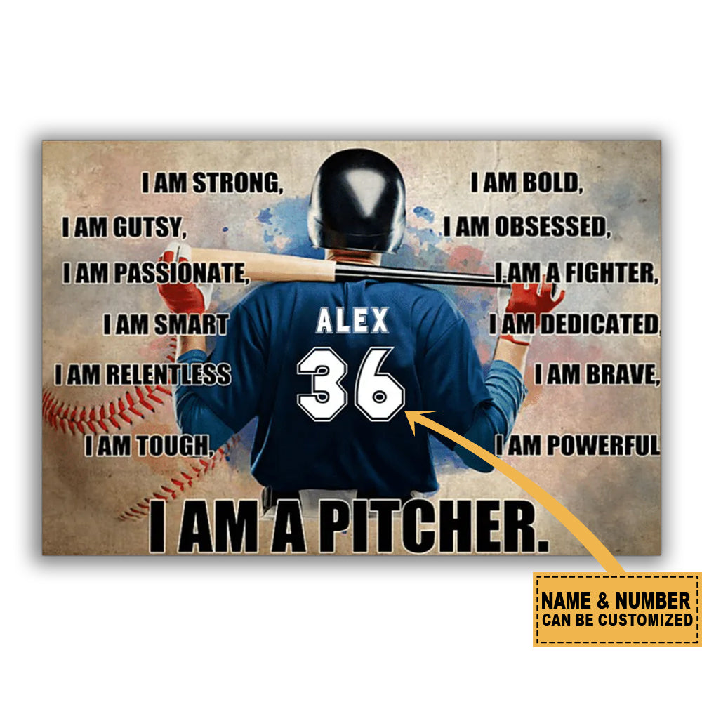 Baseball I Am Strong I Am Powerful Personalized - Horizontal Poster - Owl Ohh - Owl Ohh