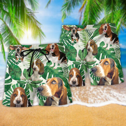 Basset Hound Dog Tropical Leaf - Beach Short - Owl Ohh - Owl Ohh