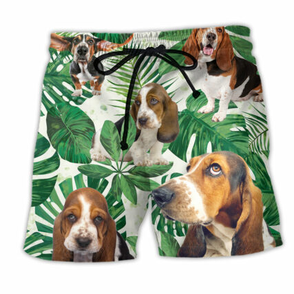 Basset Hound Dog Tropical Leaf - Beach Short - Owl Ohh - Owl Ohh