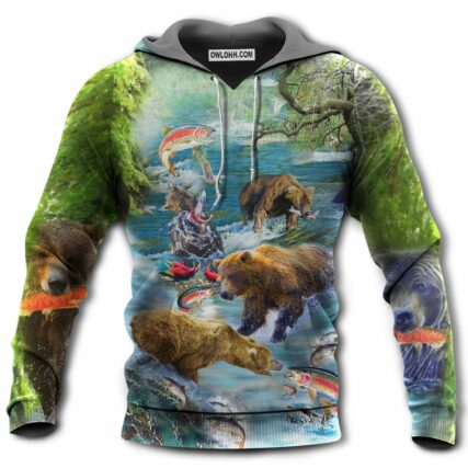 Bear Amazing Salmon Hunting With Bear - Hoodie - Owl Ohh - Owl Ohh
