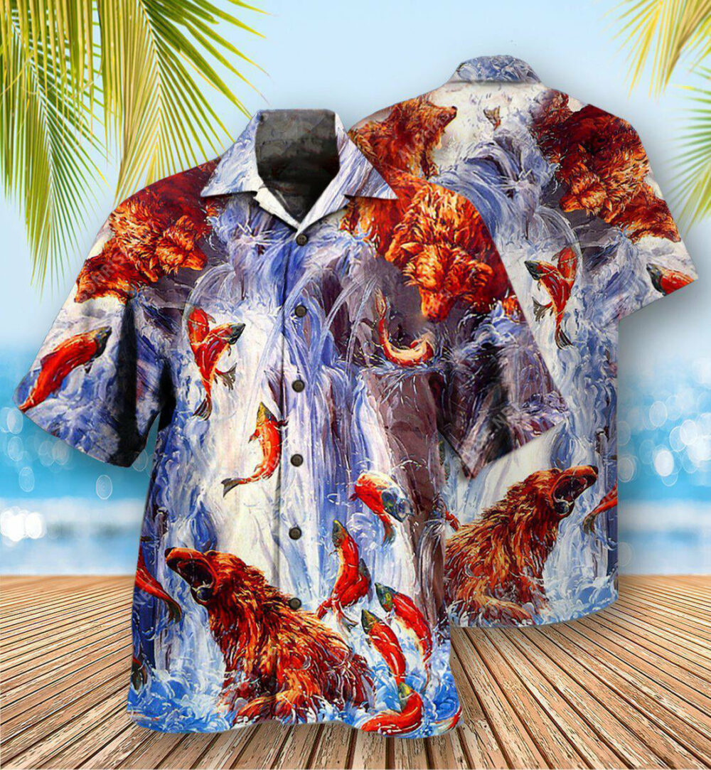 Bear Fighting And Dancing In Waterfall - Hawaiian Shirt - Owl Ohh - Owl Ohh