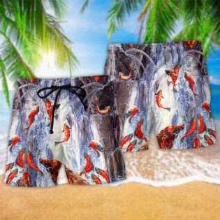 Bear Fighting In Waterfall Fish - Beach Short - Owl Ohh - Owl Ohh