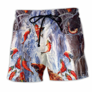 Bear Fighting In Waterfall Fish - Beach Short - Owl Ohh - Owl Ohh