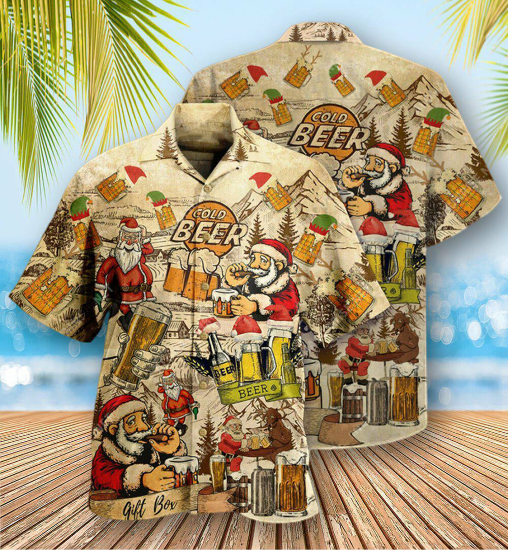 Beer Drinking Beer With Santa Claus - Hawaiian Shirt - Owl Ohh - Owl Ohh