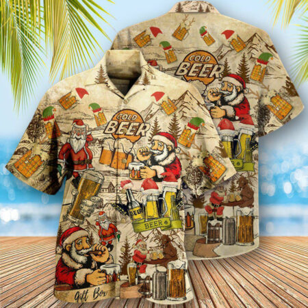 Beer Drinking Beer With Santa Claus - Hawaiian Shirt - Owl Ohh - Owl Ohh