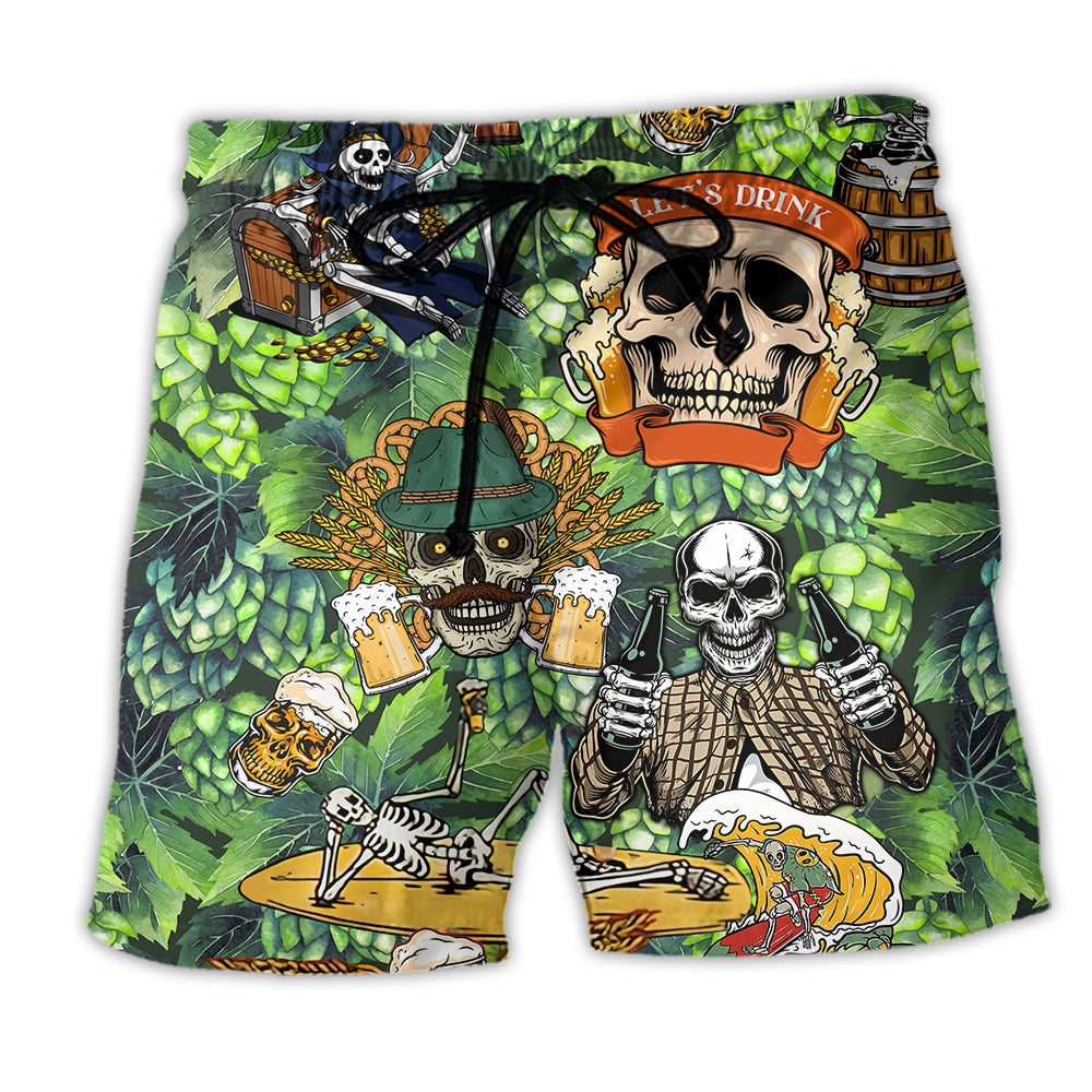 Beer It's Beer Time Skull Leaf - Beach Short - Owl Ohh - Owl Ohh
