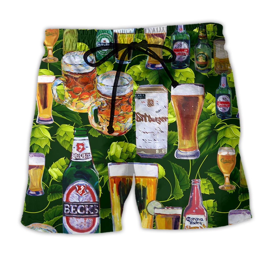 Beer Love It Green Leaves - Beach Short - Owl Ohh - Owl Ohh