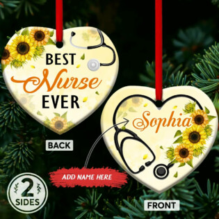 Nurse Sunflower Best Nurse Ever Personalized - Heart Ornament - Owl Ohh - Owl Ohh