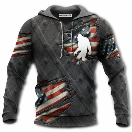 Bigfoot Us Flag Pattern America - Hoodie - Owl Ohh - Owl Ohh