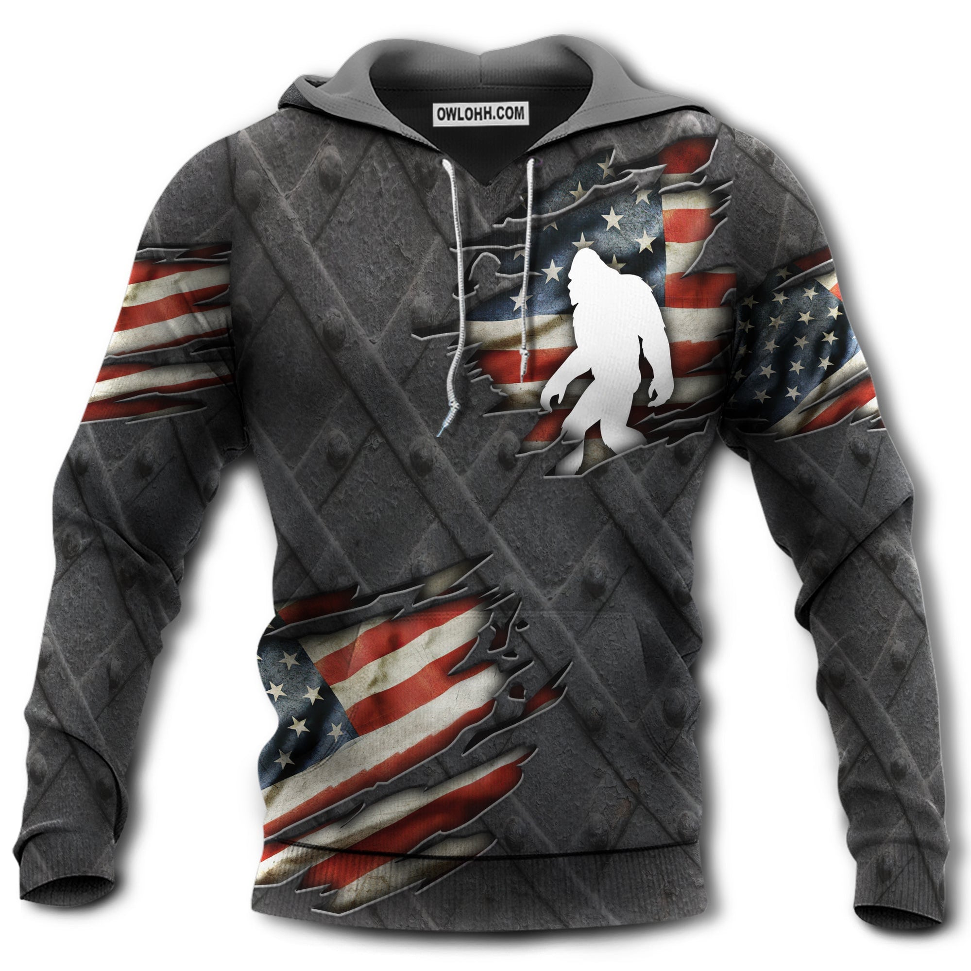 Bigfoot Us Flag Pattern America - Hoodie - Owl Ohh - Owl Ohh