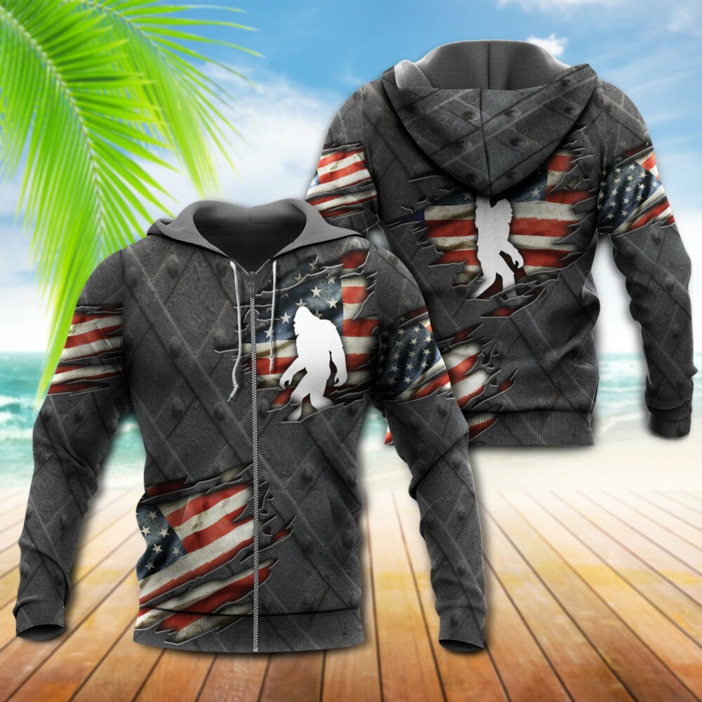 Bigfoot Us Flag Pattern America - Hoodie - Owl Ohh - Owl Ohh