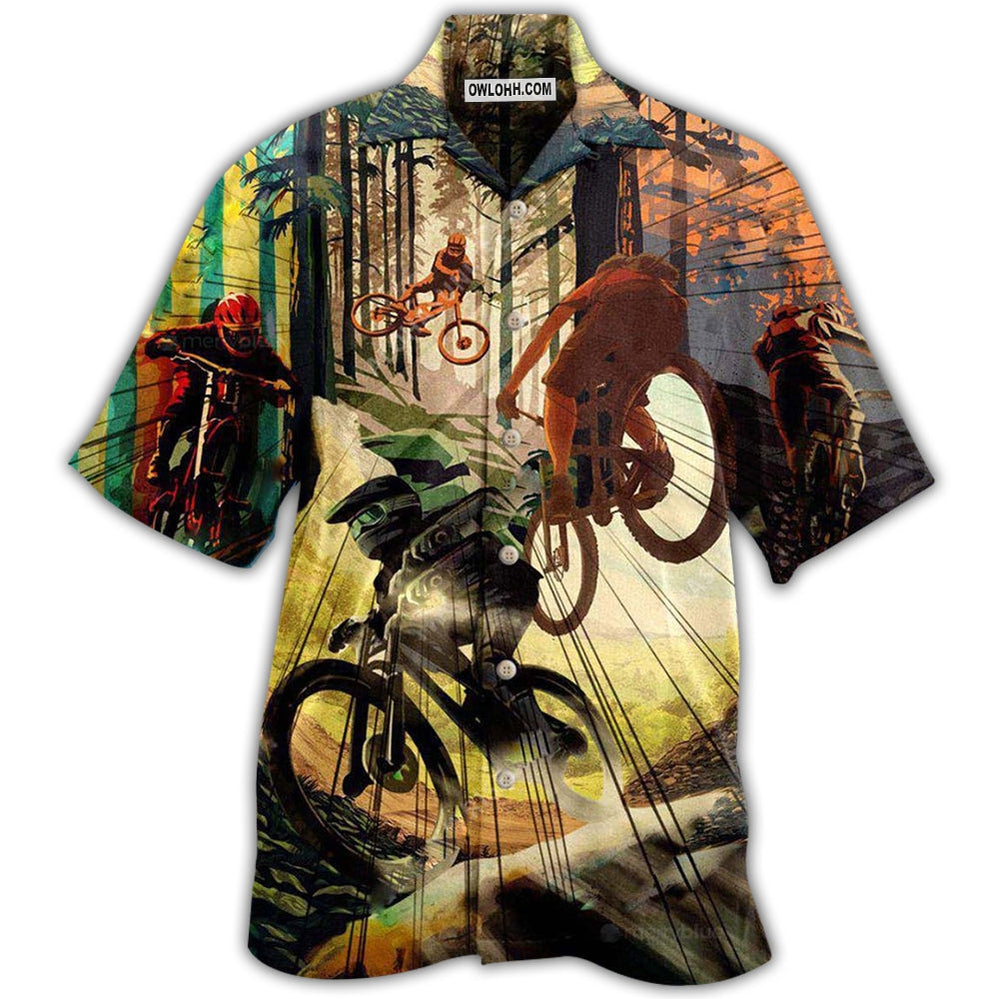 Bike Never Underestimate A Man With Mountain Bike With Sunshine - Hawaiian Shirt - Owl Ohh - Owl Ohh