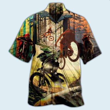 Bike Never Underestimate A Man With Mountain Bike With Sunshine - Hawaiian Shirt - Owl Ohh - Owl Ohh