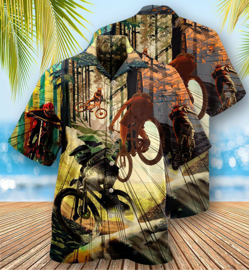 Bike Never Underestimate A Man With Mountain Bike With Sunshine - Hawaiian Shirt - Owl Ohh - Owl Ohh