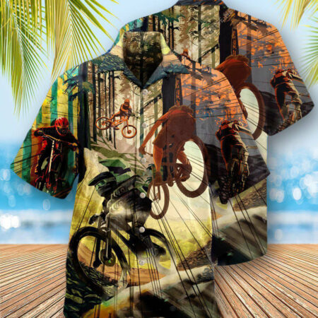 Bike Never Underestimate A Man With Mountain Bike With Sunshine - Hawaiian Shirt - Owl Ohh - Owl Ohh