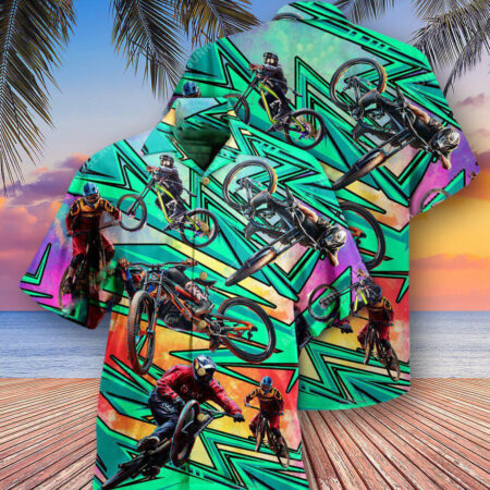 Bike Oh Shift Mountain Biking In Green - Hawaiian Shirt - Owl Ohh - Owl Ohh