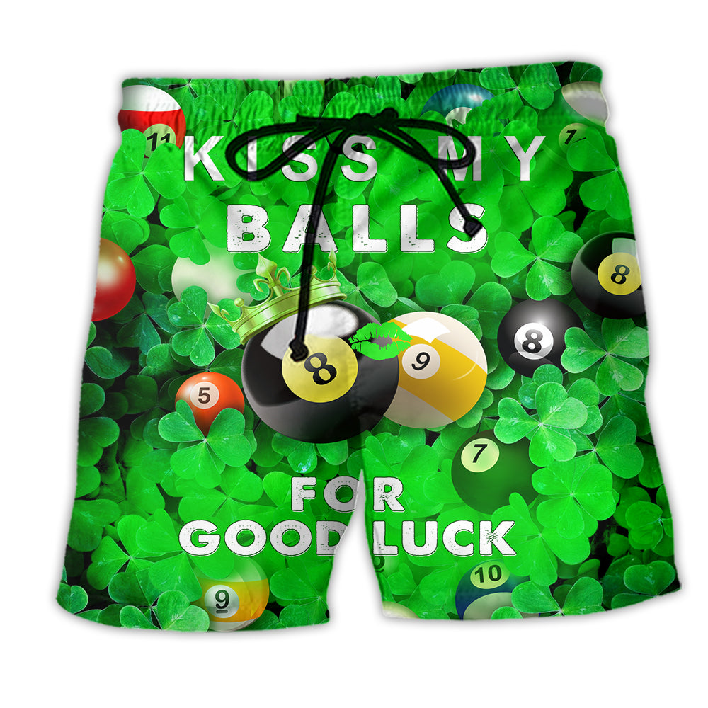 Billiard Kiss My Balls For Good Luck Saint Patricks Day - Beach Short - Owl Ohh - Owl Ohh