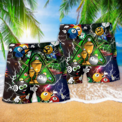 Billiard Lover Merry Christmas Lightning - Beach Short - Owl Ohh - Owl Ohh