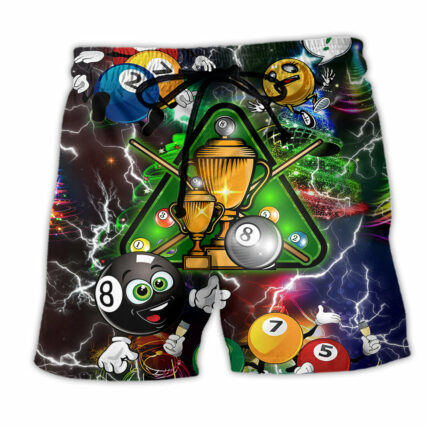 Billiard Lover Merry Christmas Lightning - Beach Short - Owl Ohh - Owl Ohh
