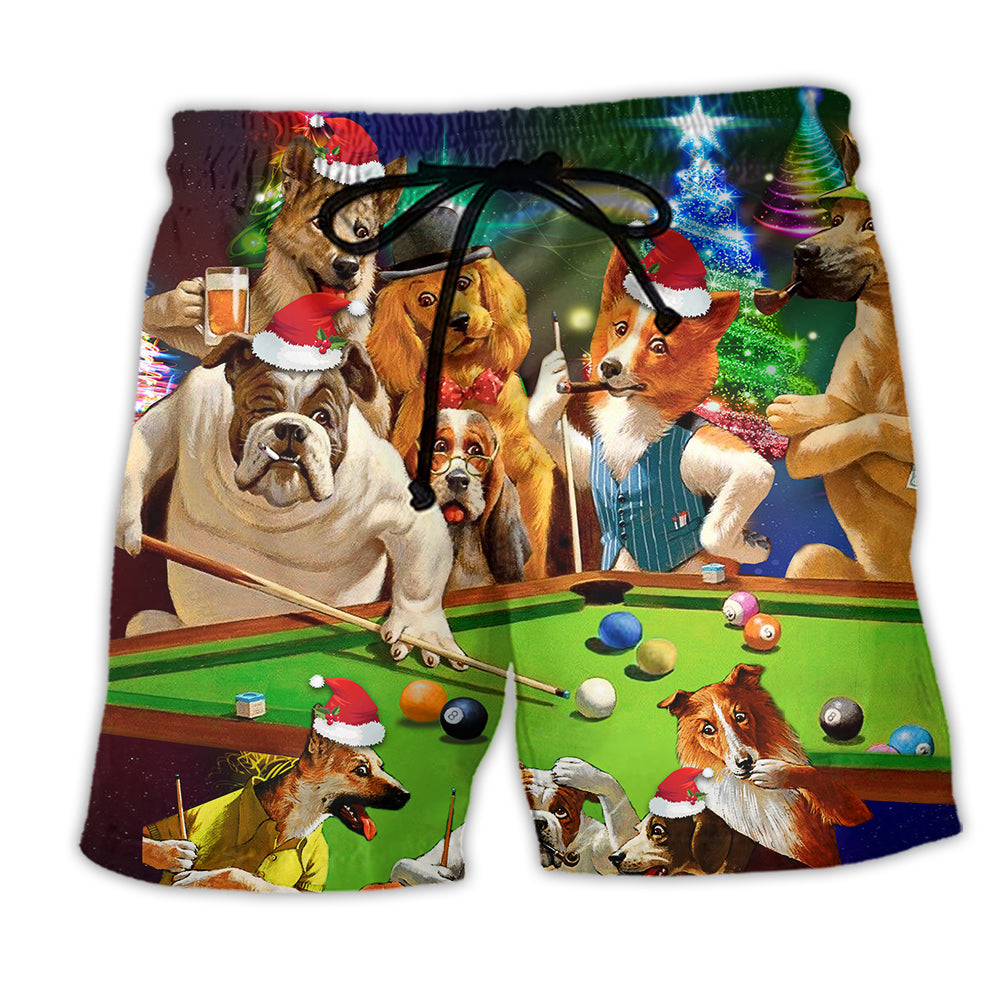 Billiard Vintage Dogs Merry Christmas - Beach Short - Owl Ohh - Owl Ohh