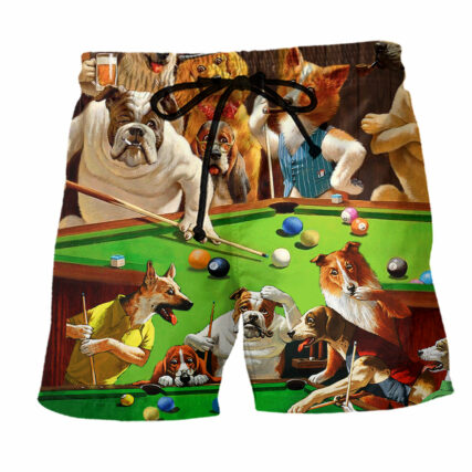 Billiard Vintage Dogs Playing Pool - Beach Short - Owl Ohh - Owl Ohh