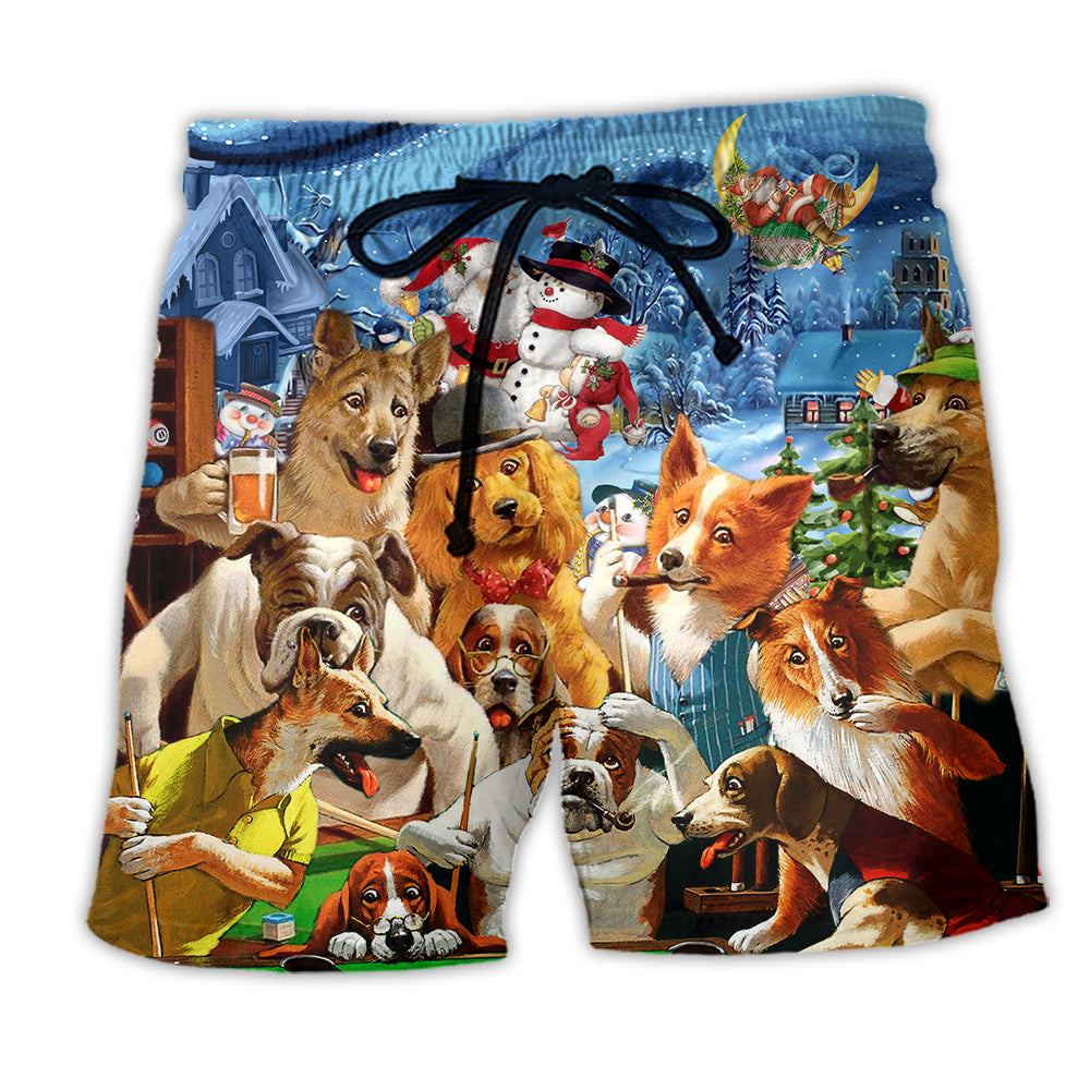 Billiard Vintage Dogs Playing Pool Style - Beach Short - Owl Ohh - Owl Ohh