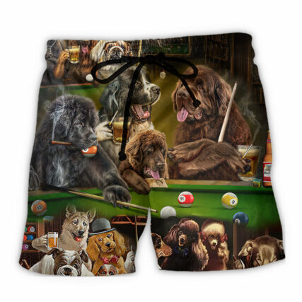Billiard Dogs Play Billiards So Cool So Funny - Beach Short - Owl Ohh - Owl Ohh