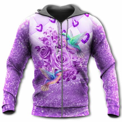 Hummingbird Bird Loves Purple Flowers Bling Hummingbird With Rose - Hoodie - Owl Ohh - Owl Ohh